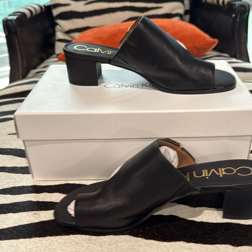 Calvin Klein Black Leather Mules